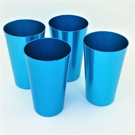 Teal Blue Aluminum Tumbler Cups Set Of 4 Unbreakable Metal Etsy