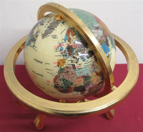 Polished Crystal Style Terrestrial Globe On Brass Stand With Compass Base H39cm