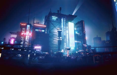 Wallpaper Landscape Blue Cyberpunk Cyan Night City Cyberpunk 2077