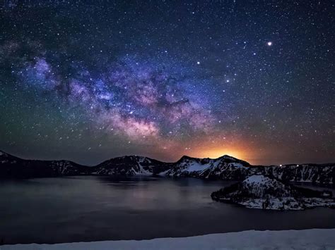 Crater Lake Night Sky With Star Milkyway Desktop Wallpaper Hd 1920x1200