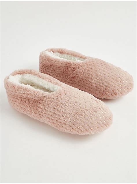 Pink Faux Fur Foil Spot Slipper Socks Lingerie George At Asda