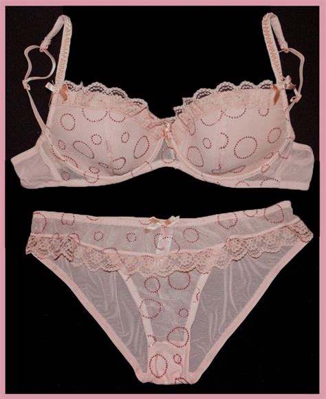 Glittering Pink Balconette Padded Lace Trim Bra Panties Set 12b 12c 14b