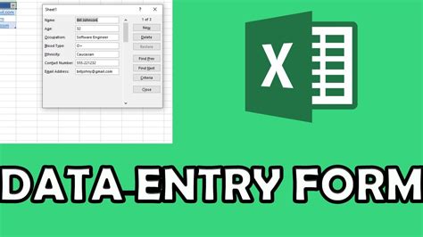 How To Create Data Entry Form Using Excel Youtube