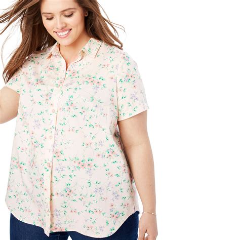 Woman Within Woman Within Plus Size Perfect Short Sleeve Button Down Shirt Blouse Walmart