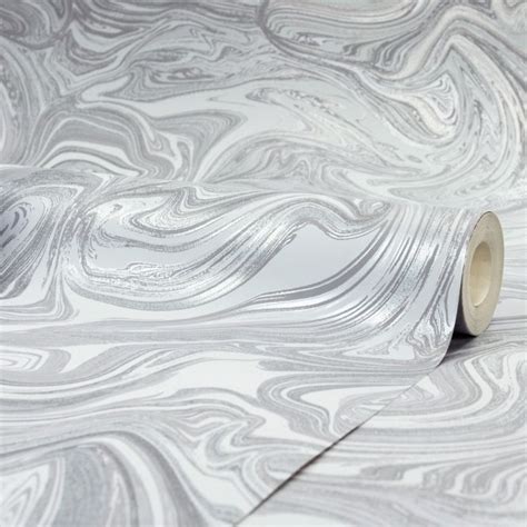 Prosecco Sparkle Marble Wallpaper White Silver Wallpaper Marble