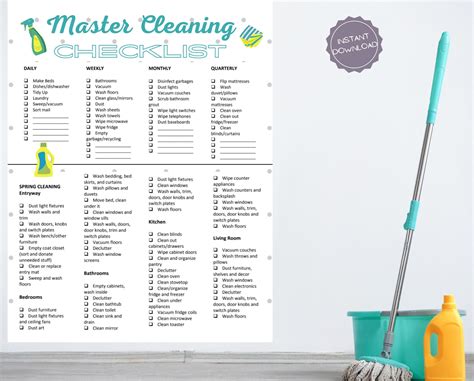 Printable Cleaning Checklist Page House Cleaning Schedule Teal Master