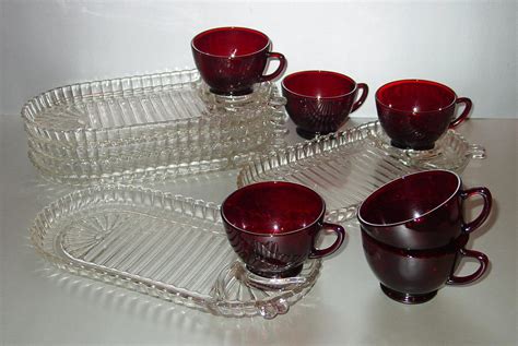 Serva Snack Set For Six Anchor Hocking Oval Ribbed Plates Etsy