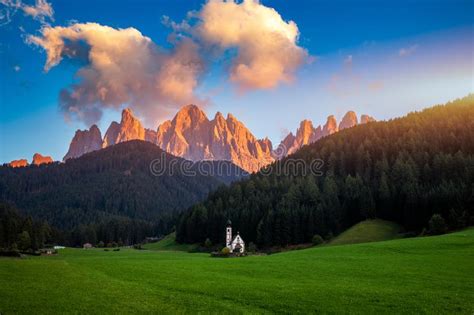 Beautiful Landscape With Italian Alps And Church Of Saint John Located