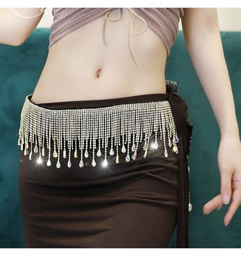 Belly Dance Waist Chain Silver Gold Fringed Rhinestones Lengthened
