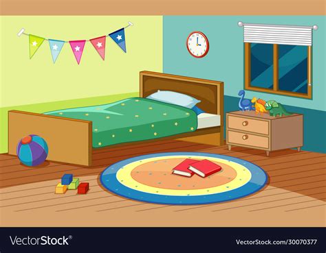 Bedroom Scene With Bed And Many Toys In Room Vector Image