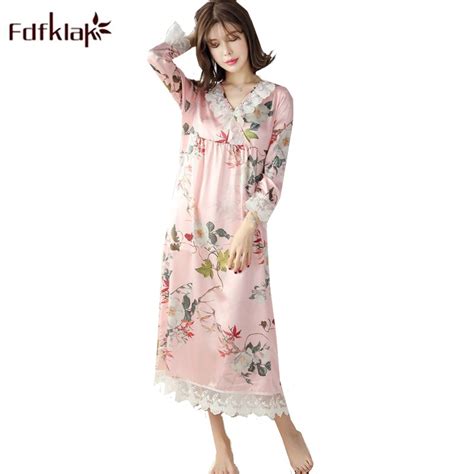 Fdfklak Spring Summer Dress For Women Sweet Lace Sleepwear Nightdress Ladies Big Size Nightgown