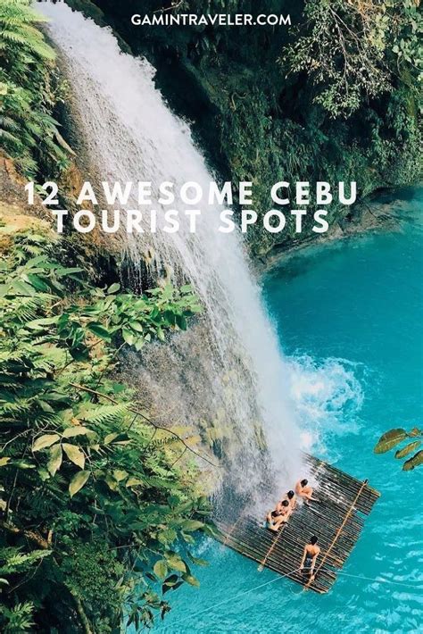 people swimming in the water near a waterfall with text overlay that reads 12 awesome cebu