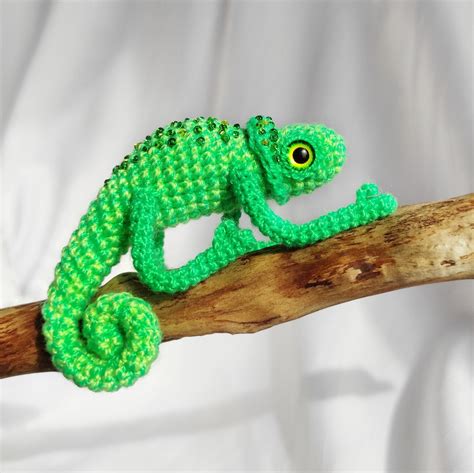 Green Chameleon Crocheted Reptile Decor Colorful Lizard Toy Etsy