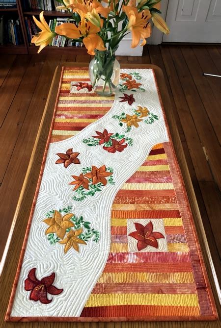 Daylily Quilted Table Runner Advanced Embroidery Designs