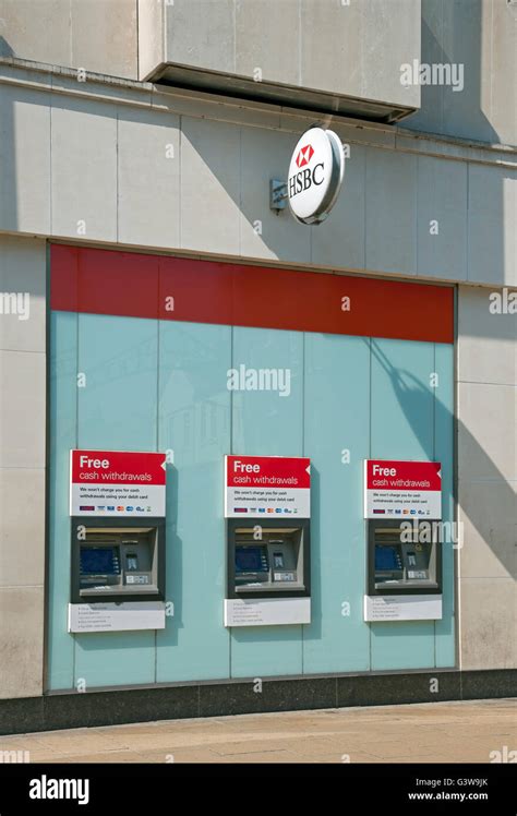 3 Three Atm Atms Outside Hsbc Bank Cash Machine Machines Branch England