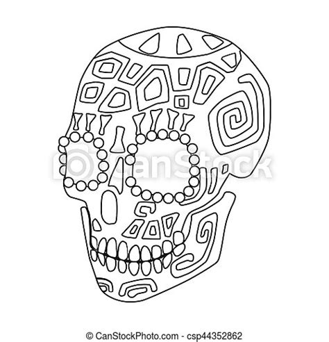Mexican Calavera Skull Icon In Outline Style Isolated On White