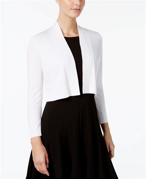 Calvin Klein Synthetic Long Sleeve Open Cropped Cardigan In White Lyst