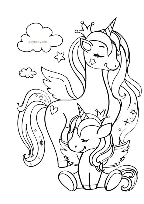 beautiful mom  baby unicorn coloring page print