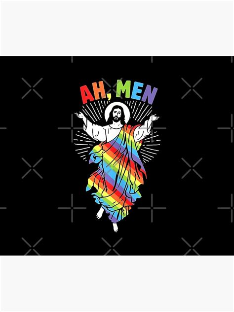 Ah Men Funny Lgbt Gay Pride Jesus Rainbow Flag God Travel Mug By Angelking Redbubble