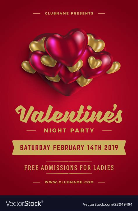 Valentines Day Party Flyer Or Poster Design Vector Image