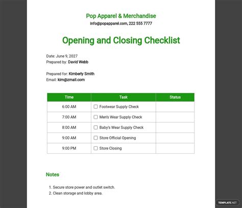 8 Opening Checklist Templates Free Downloads