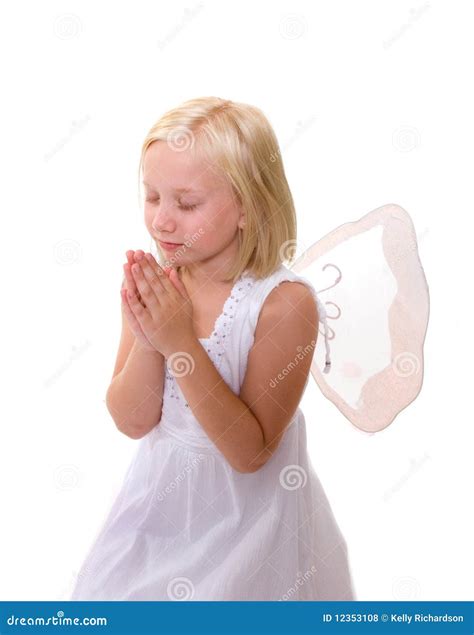 Little Angel Girl Praying Wearing Wings Stock Photo Image Of Blonde