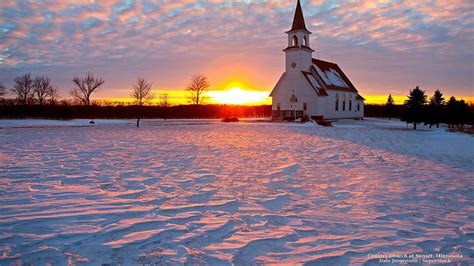 Country Church In Winter Snow Sunsets Churches Nature Winter Hd