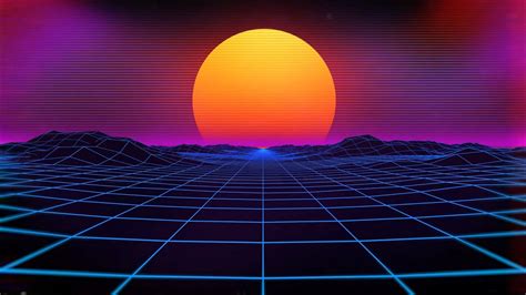 80s Neon Sunset Retro Synth Road Background Screensaver 1 Hour
