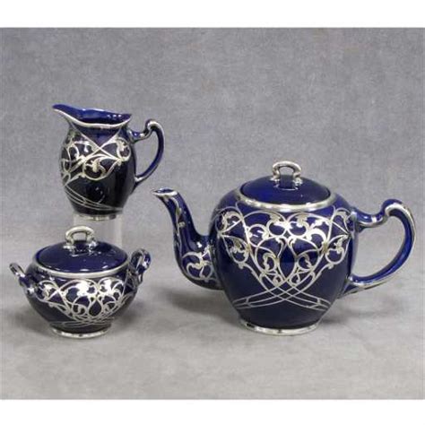 233 Lenox Cobalt Porcelain Silver Overlay Tea Set