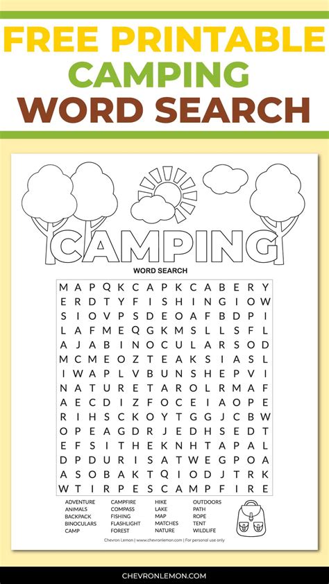 Camping Word Search Free Printable