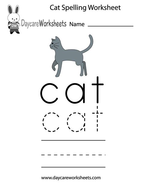 Teach your child this english vocabulary words with pictures and help them to write and speak easily. Free Preschool Cat Spelling Worksheet