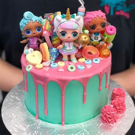 teal and pink drip lol doll cake the girl on the swing surprise