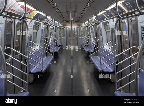 Passengers Train Subway Transportation Inside Of Empty Transit