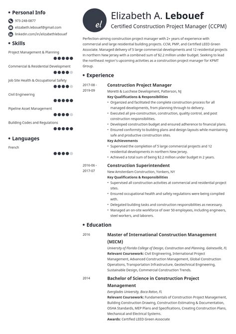 Sample manager resumes can show how this is done, using keywords and phrases that hiring managers are looking for in applications. construction project manager resume example template ...