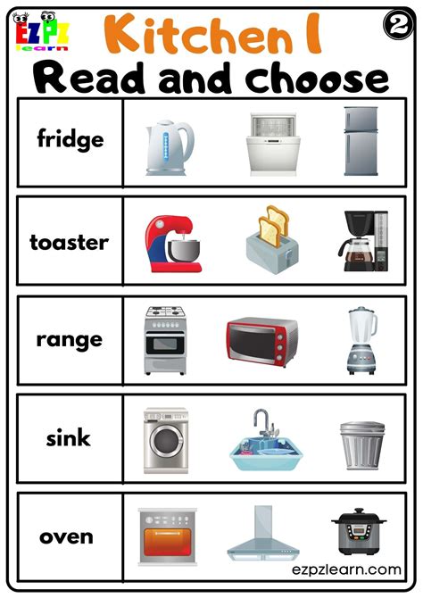 Kitchen Appliances Read And Choose Worksheet For Homeschool And Esl Pdf