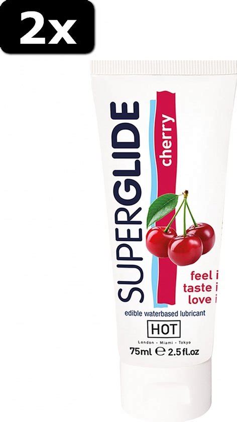 2x Hot Superglide Edible Lubricant Waterbased Cherry 75 Ml