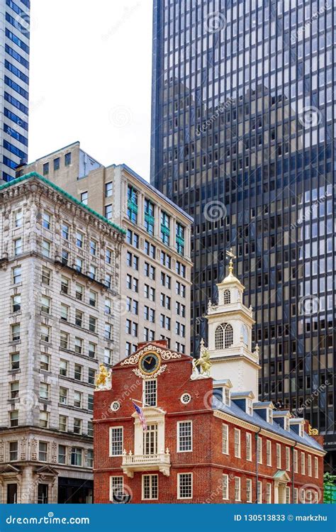 Old State House Among Modern Buildings In Boston Ma Usa Stock Image