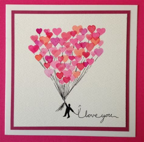 I Love You Balloon Bunch Watercolour Valentines Card Valentines