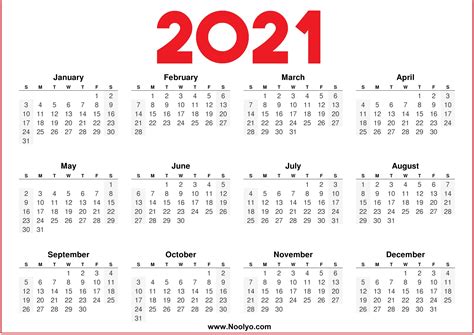 2021 Calendar Printable A4 Free