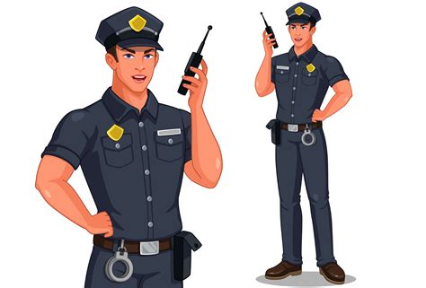 Male Police Officer With A Walkie Talkie Radio 1265666 Vector Art At