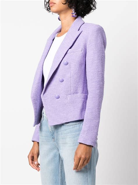 L Agence L Agence Brooke Double Breasted Cropped Tweed Blazer In Lavender Modesens