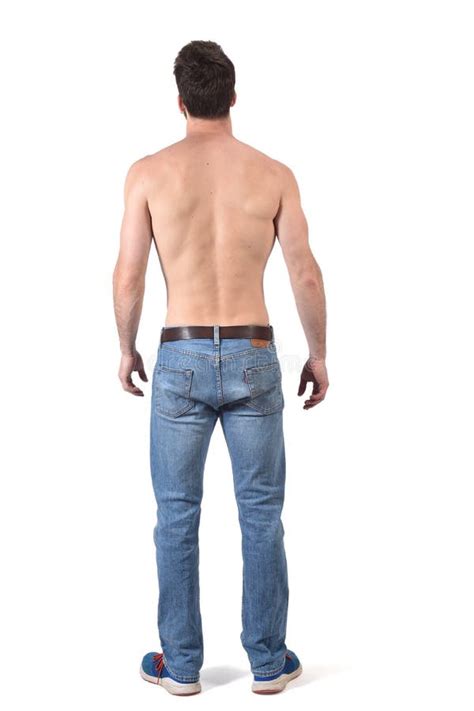 Back View Of A Shirtless Man On White Stock Photo Image Of Human Jeans
