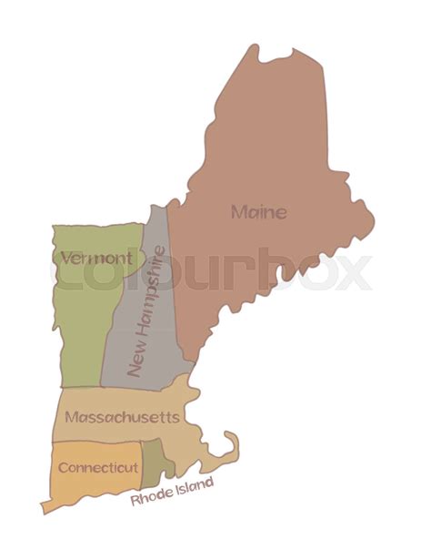 Map Of The Six New England States In Northeastern United States Drawing