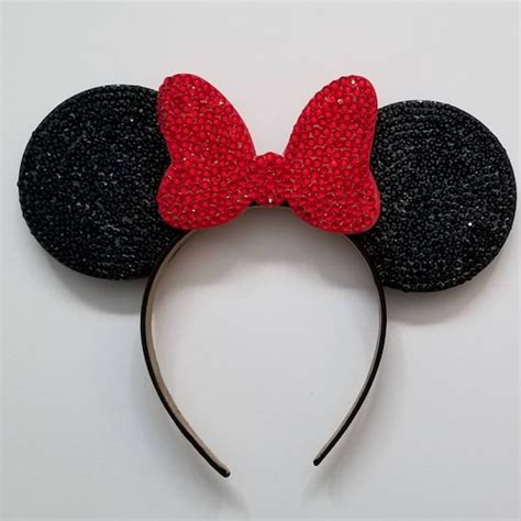 Rhinestone 3d Mouse Ears With Sequin Bow Etsy