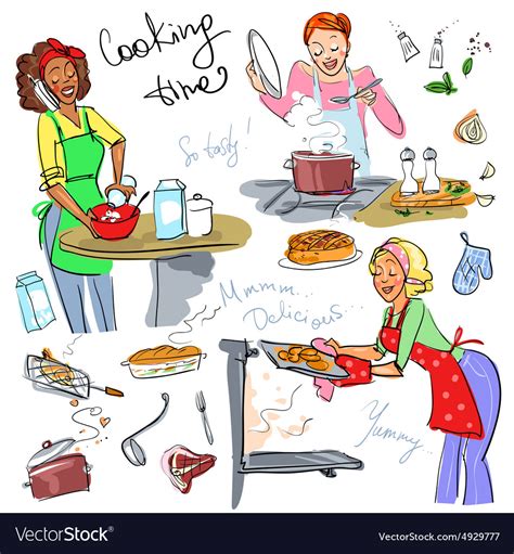 Housewifes Cooking Royalty Free Vector Image Vectorstock