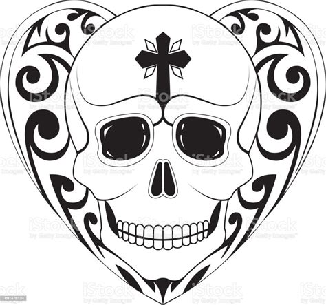 Art Heart Skull Tattoo Stock Illustration Download Image Now