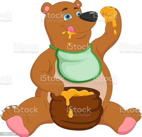 Cartoon Cute Bear Eating Honey Stock Illustration Download Image Now Bear Cub Vector