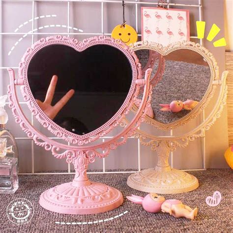 Online Shop Vintage Kawai Style Desktop Mirror Love Heart Shaped Oval