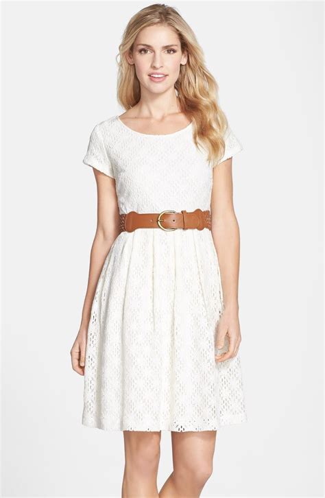 Chetta B Belted Knit Lace Fit And Flare Dress Nordstrom