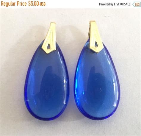 SALE SALE Vintage Glass Drops 2 Cobalt Blue Teardrop Beads Charms